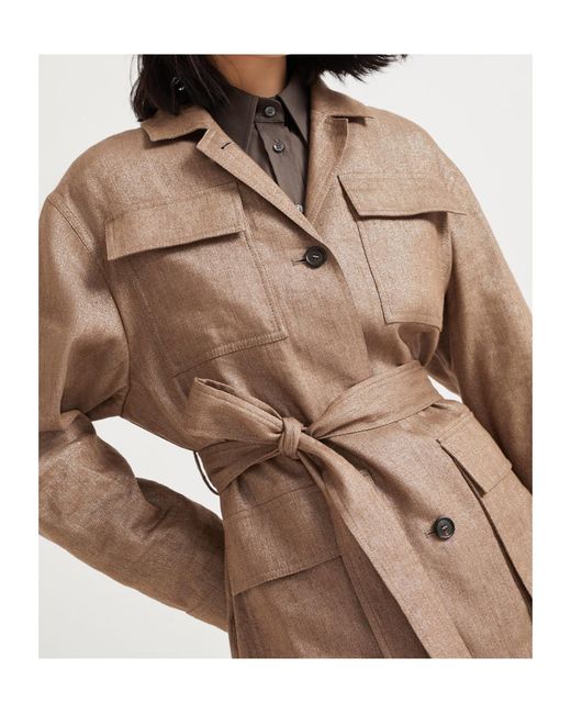 Brunello Cucinelli Natural Long-Sleeved Belted Jacket