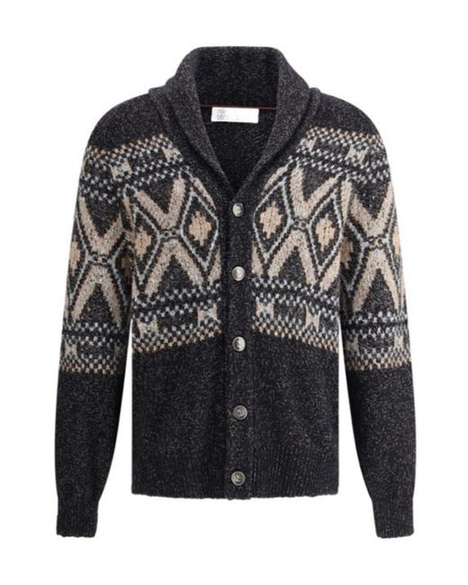 Brunello Cucinelli Gray Shawl Collared Knitted Cardigan for men