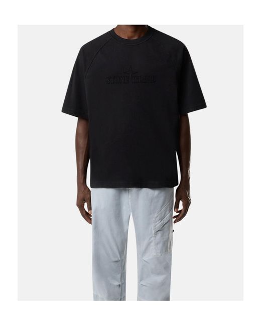 Stone Island Black Oversized-Fit Short-Sleeve T-Shirt With Logo Embroidery for men