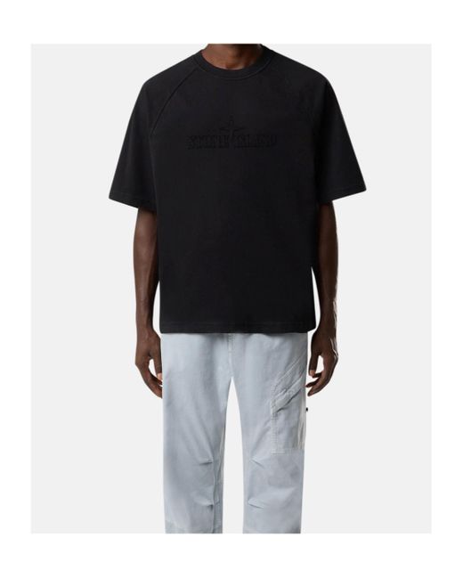 Stone Island Black Oversized-Fit Short-Sleeve T-Shirt With Logo Embroidery for men
