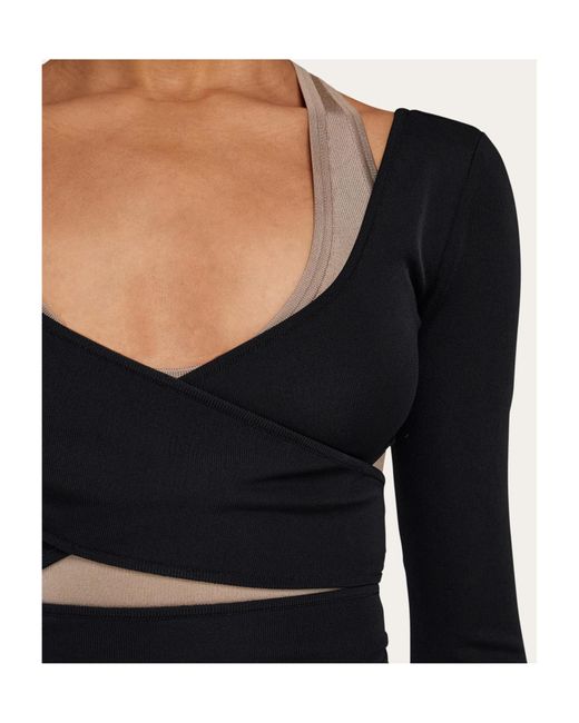 Ferragamo Black Ferragamo Wrap Front Long Sleeve Top