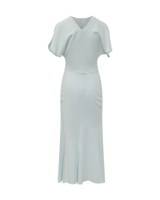 Victoria Beckham Blue Draped Short-Sleeve Dress