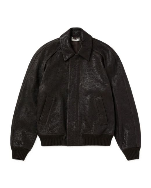1989 STUDIO Black Press-Stud Leather Jacket for men