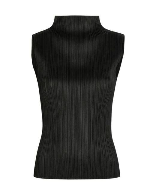Pleats Please Issey Miyake Black Pleated High-Neck Top