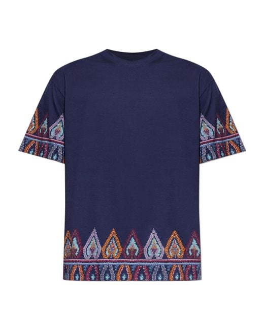 Etro Blue Patterned Crewneck T-Shirt for men