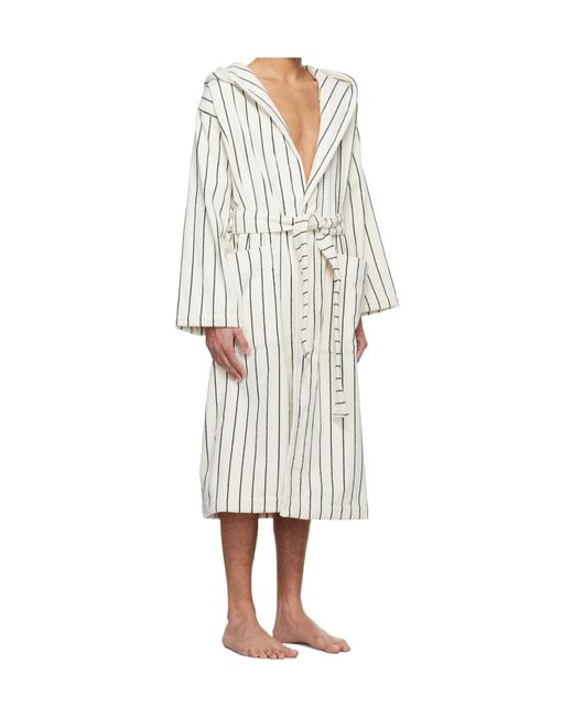 Tekla White Terry Hooded Lace-Up Bathrobe for men