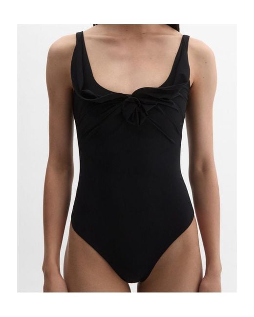 Magda Butrym Black Ruched Floral-Detail Swimsuit