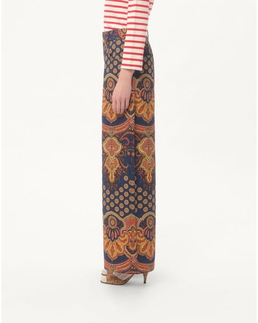 Valentino Blue Paisley-Printed Wide Leg Jeans
