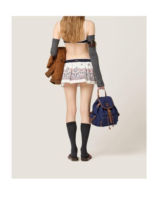 Miu Miu Multicolor Slubbed Poplin Skirt With Print