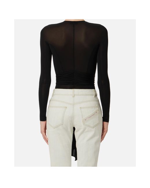 Elisabetta Franchi Black Cut-Out Long-Sleeve Bodysuit Top