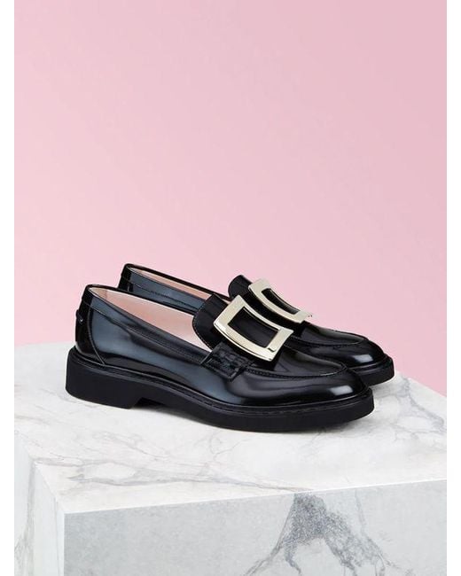 Roger Vivier Black Viv' Rangers Buckle Embellished Loafers