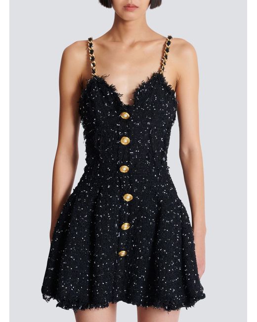 Balmain Black Tweed Mini Dress
