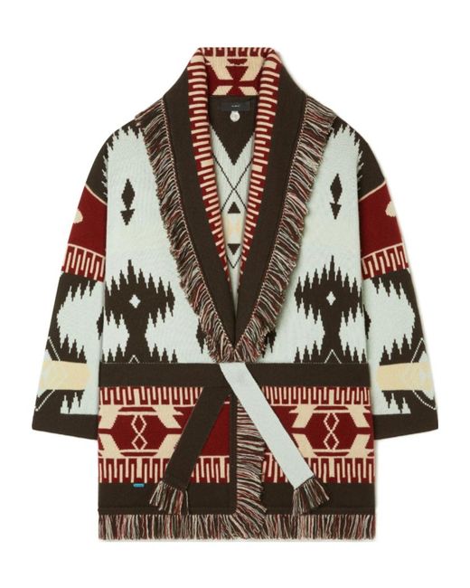 Alanui Blue Icon Jacquard Fringed Cardigan