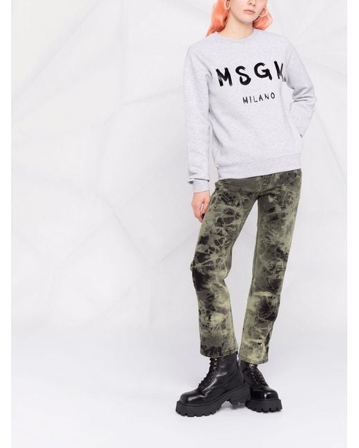 MSGM White Logo-Print Crew Neck Sweatshirt