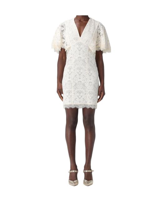 Twinset White V-Neck Lace Mini Dress