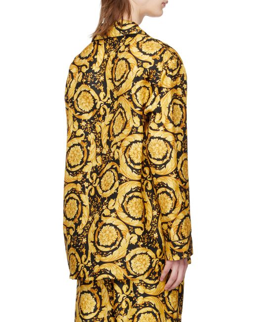 Versace Yellow Baroque Pattern Long Sleeved Pajama Shirt for men