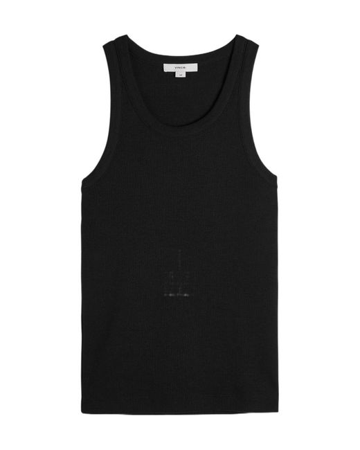Vince Black Ribbed Cotton-Blend Tank
