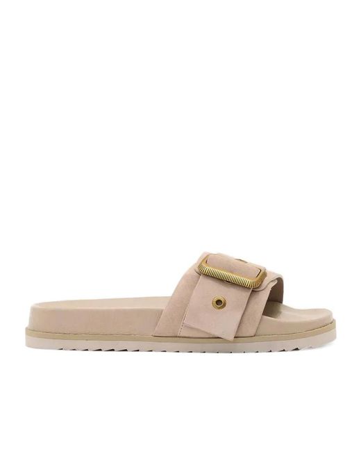 AllSaints Natural Ellie Western Buckle-Detail Slides