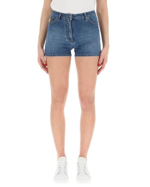 Moschino Blue Teddy Bear Patch Denim Shorts