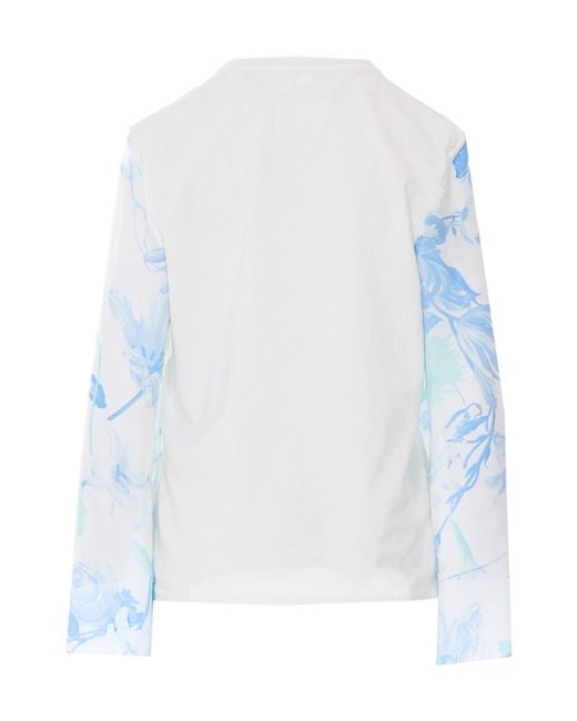 Maison Margiela White Floral-Sleeve V-Neck T-Shirt