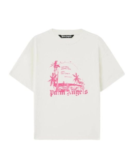 Palm Angels White Graphic Printed Crewneck T-Shirt for men