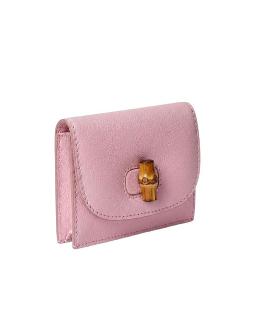 Gucci Pink Card Case With Bamboo