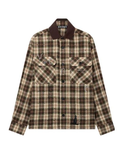 Palm Angels Brown Checked Shirt for men