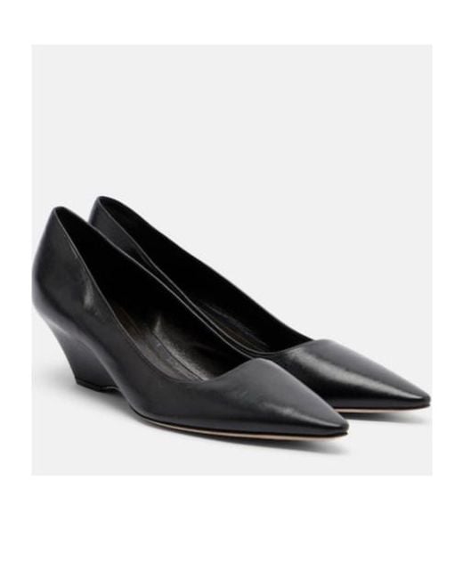 The Row Black Liisa Leather Wedges