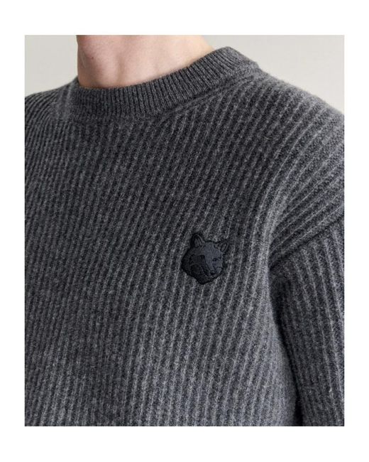 Maison Kitsuné Black Fox Head Wool Ribbed Jumper for men