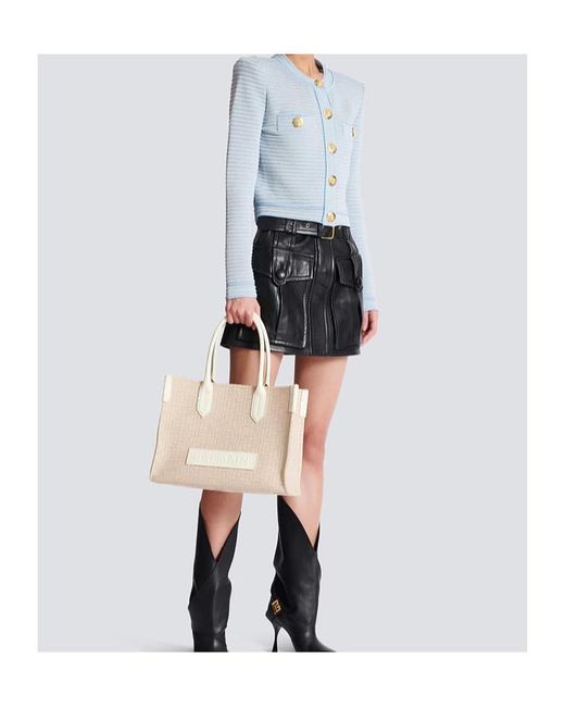Balmain Natural B-Army 36 Monogrammed Tote Bag