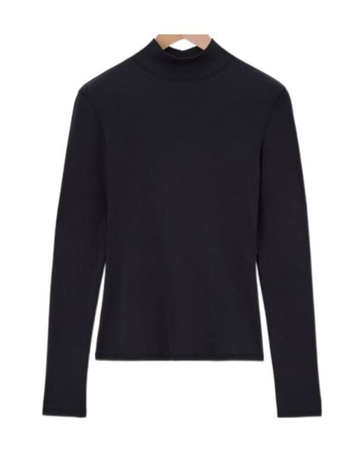 Lemaire Blue High-Neck Long-Sleeved Ribbed Top
