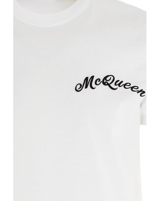 McQueen White Logo Embroidered T-Shirt for men