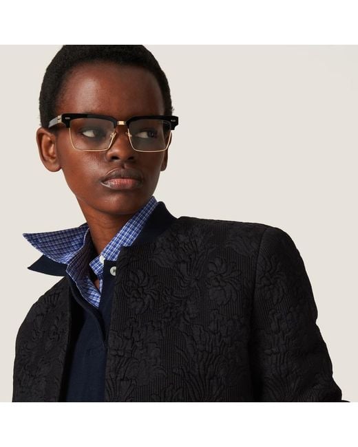 Miu Miu Black Single-Breasted Matelassé Effect Jacquard Jacket