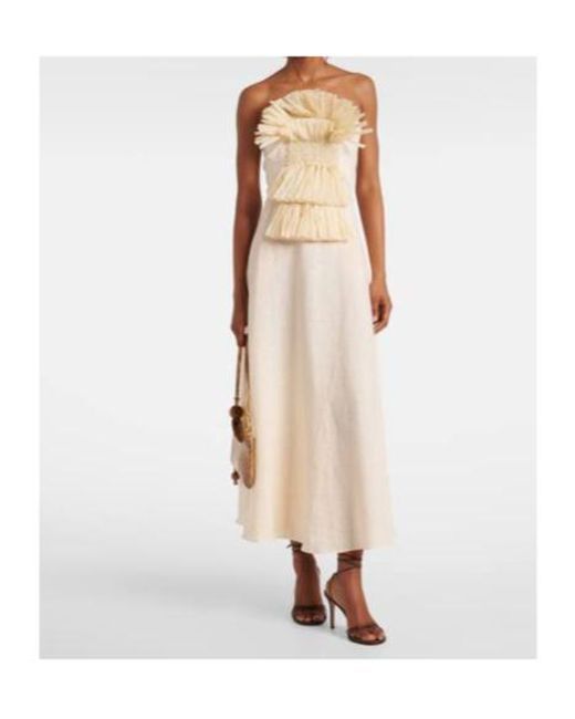 Johanna Ortiz White Embellished Linen Maxi Dress