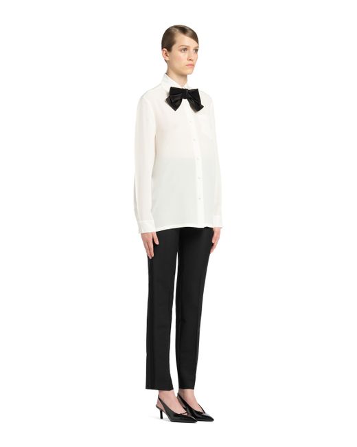 Prada White Bow-Detail Buttoned Blouse