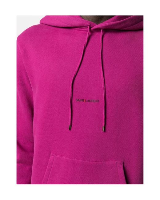 Saint Laurent Pink Logo Printed Drawstring Hoodie for men