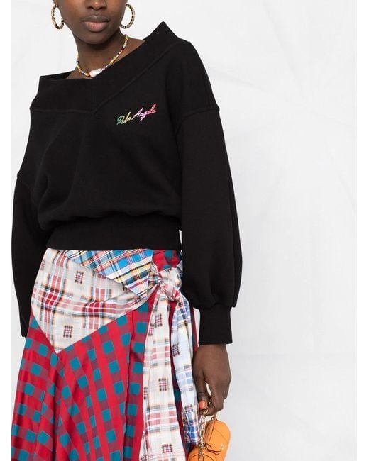 Palm Angels Black Logo-Print Off-Shoulder Sweatshirt