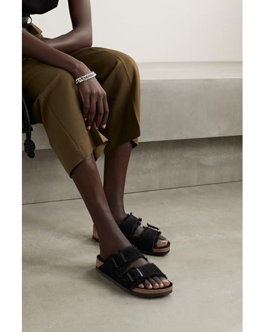 Birkenstock Black Arizona Shearling Double-Strap Sandals