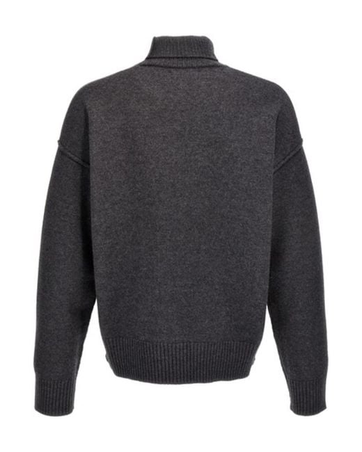 AMI Gray Ami De Coeur Logo Intarsia Knitted Roll-Neck Jumper for men