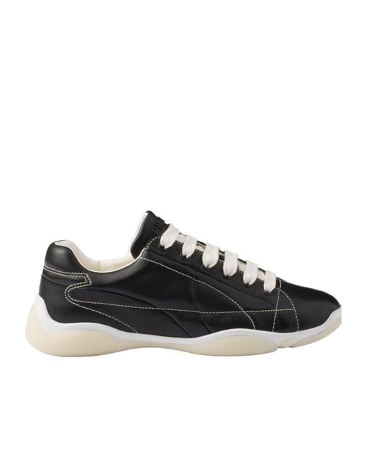 Prada Black Logo Detailed Lace-Up Sneakers