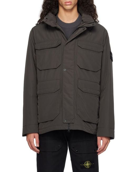 Stone Island Gray Compass-Badge Funnel Neck Puffer Jacket for men