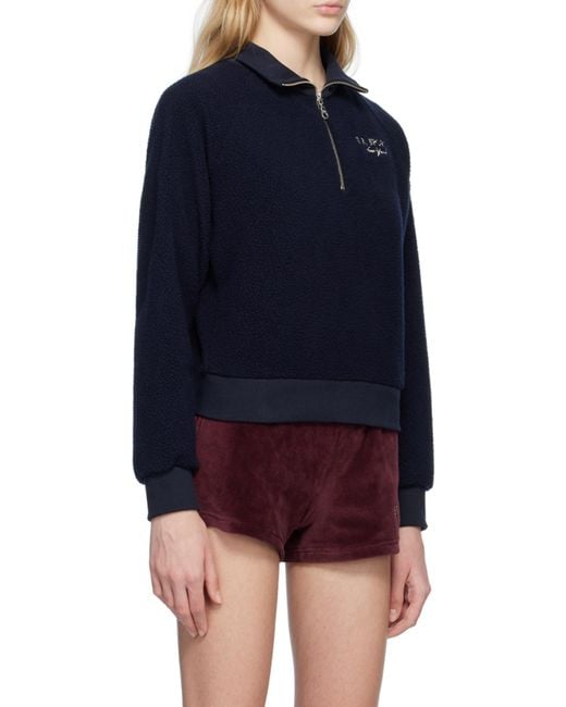 Sporty & Rich Blue Half-Zip Fleece Sweatshirt