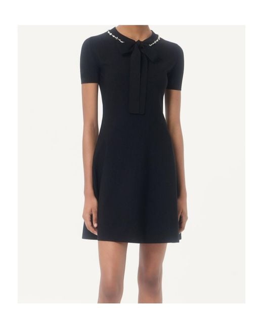 Valentino Black Embellished Tie-Neck Dress