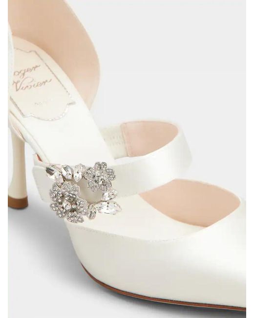 Roger Vivier White Embellished Pointed Toe Pumps