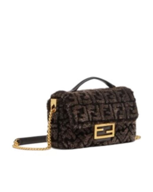 Fendi Black Baguette Chain Midi Shoulder Bag