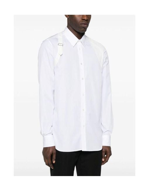 McQueen White Harness Buckle Detailed Buttoned Shirt for men