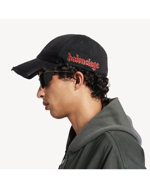 Balenciaga Black Distressed Gothic Placement No Closure Cap for men