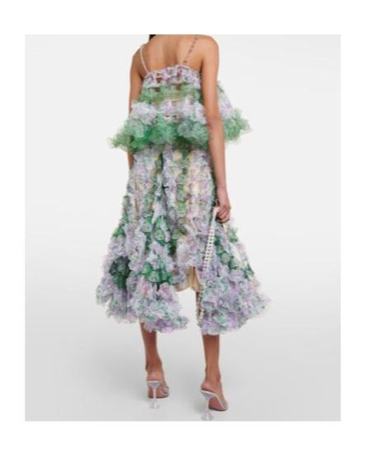 SUSAN FANG Green Embellished Tulle Crop Top