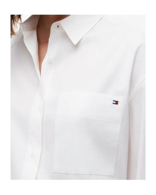 Tommy Hilfiger White Oversized Fit Flag Embroidery Poplin Shirt
