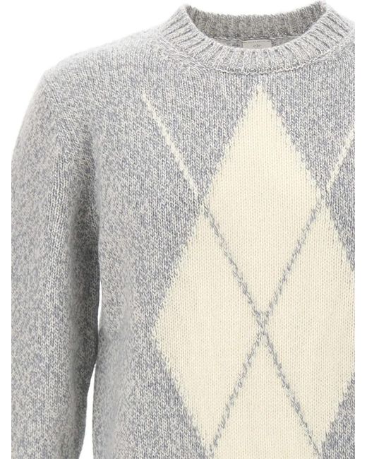 Eleventy Gray Geometric-Pattern Wool Sweater for men